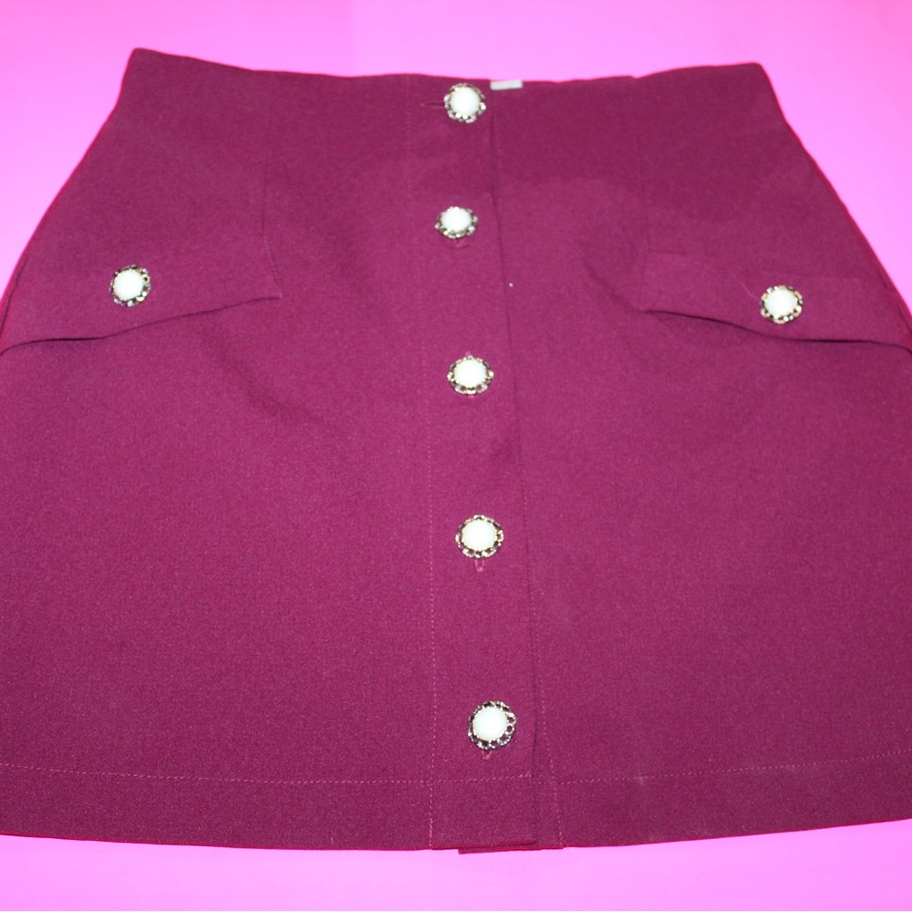 Burgundy pencil skirt with detailed buttons